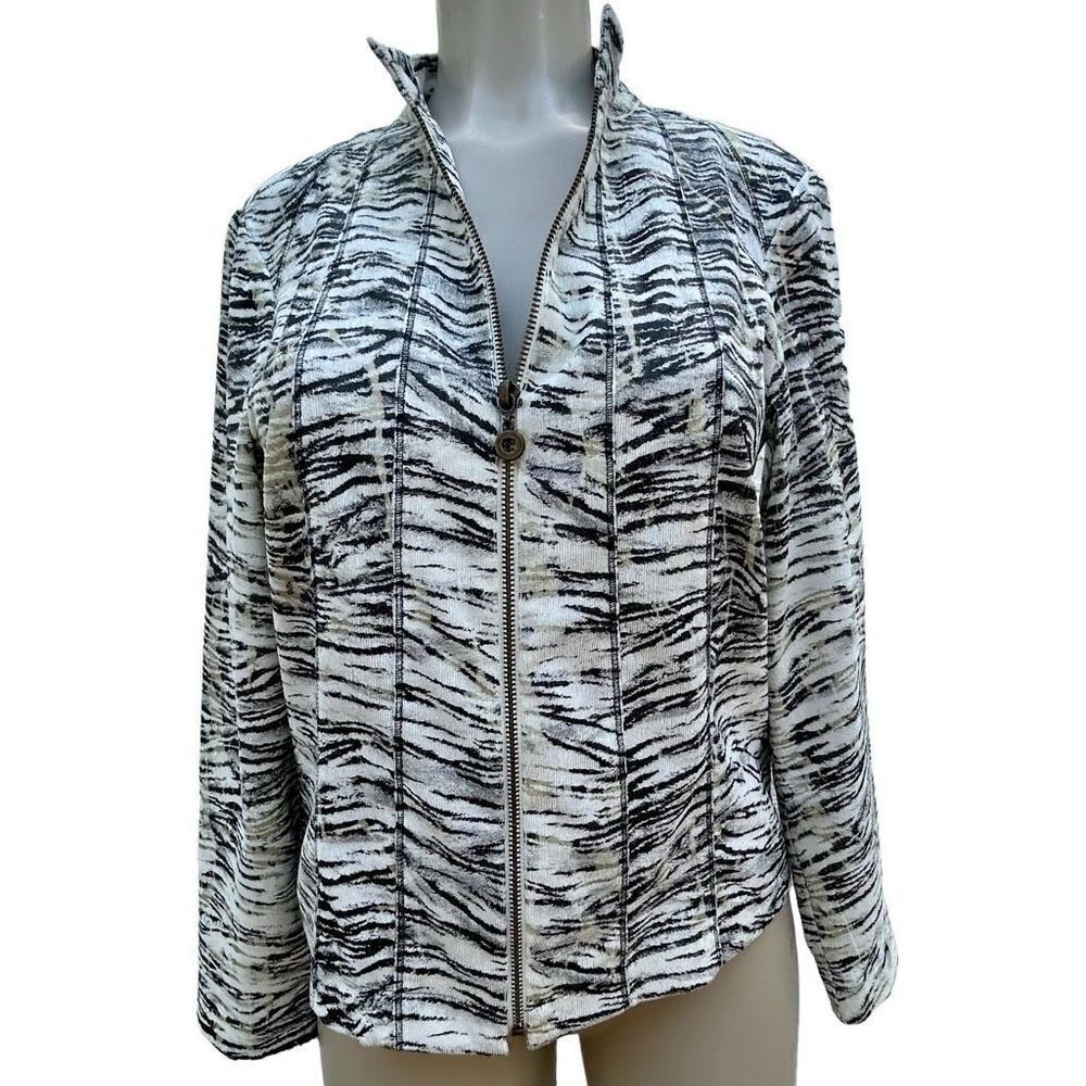 Molly & Maxx Blazer Jacket Women's Size PM Black & White Animal Full Zip Closure